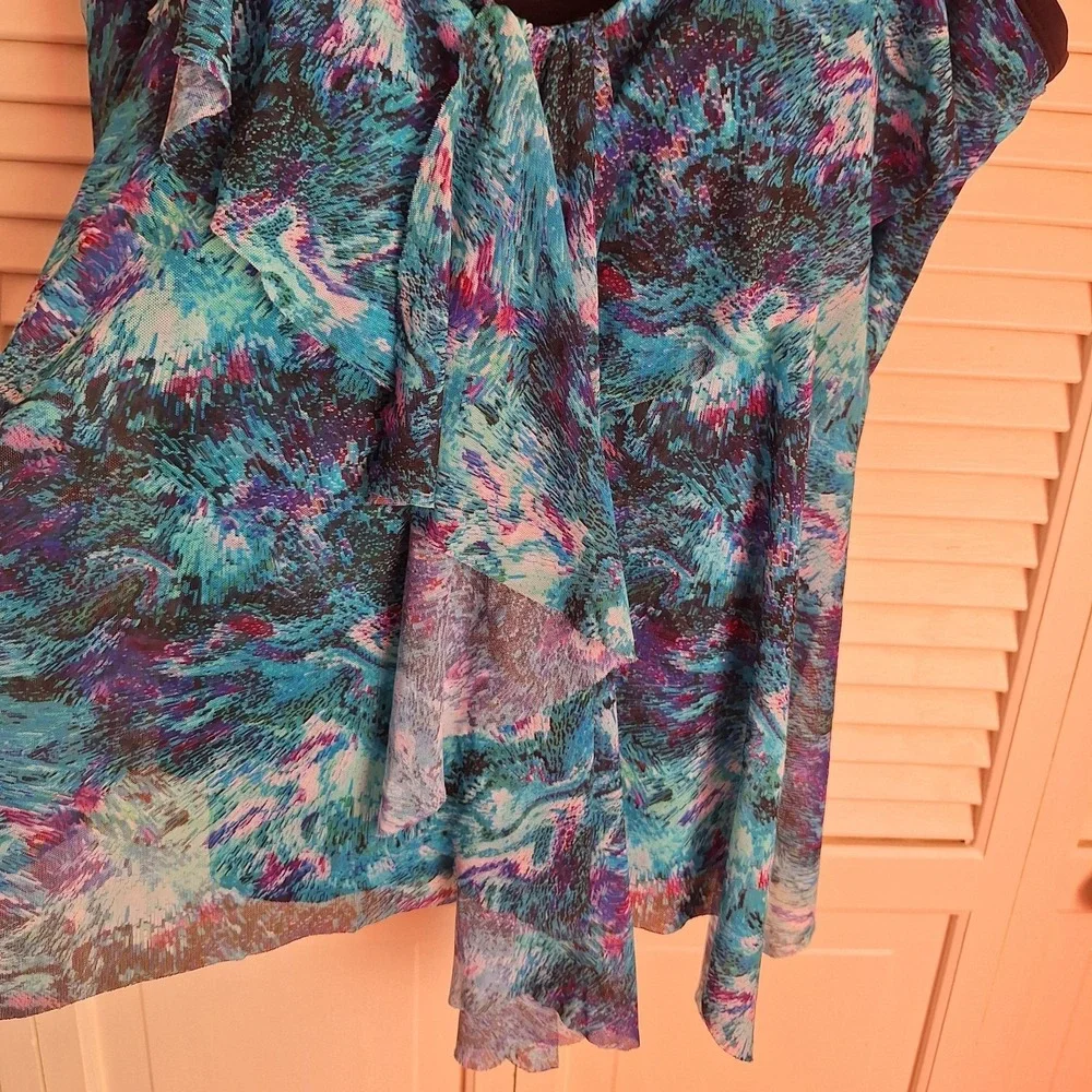 Mazu Swim Blue Sheer Print Tankini Womens 24W Padded Bust Adjustable Straps Knit